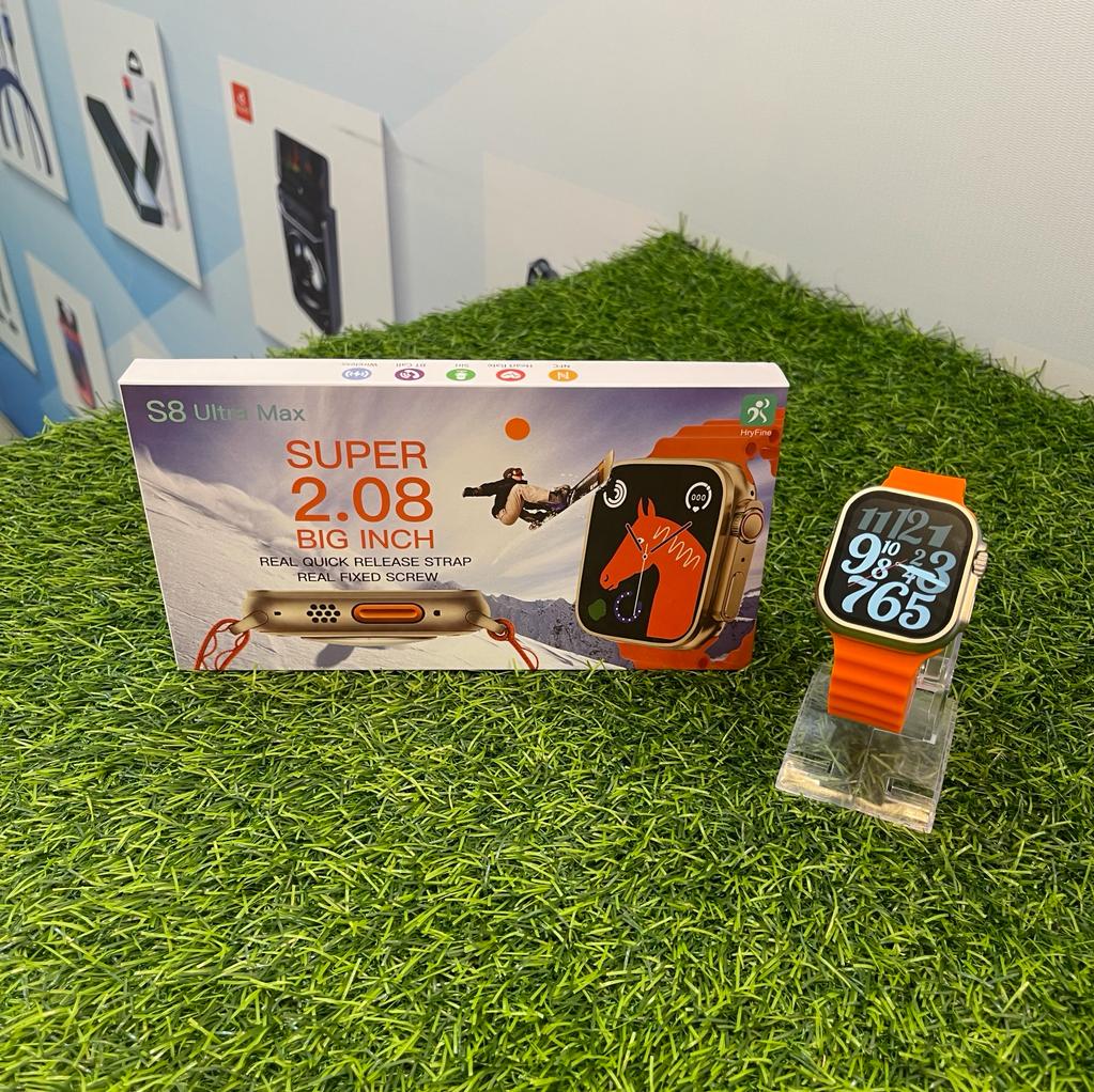 S8 Ultra Max Smart Watch | Series 8 | 2.08 Inch | Bluetooth Call | Wireless Charging Watch | Hryfine App - Orange # 54