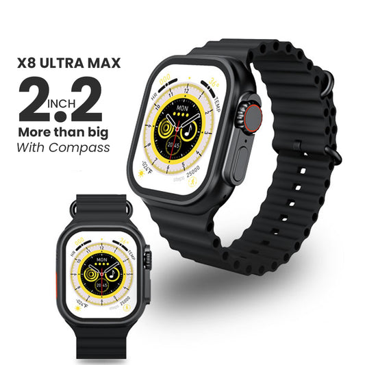 X8 Ultra Max Smart Watch With Compass 2.2 Inch Series 8 Always-on Display & Wireless Charging - Wearfit Pro App - Black # 75