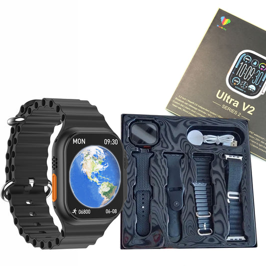 Ultra V2 Smart Watch 2.2 Large Screen With 4 Straps Smart Watch With Wearfit Pro App Black # 60