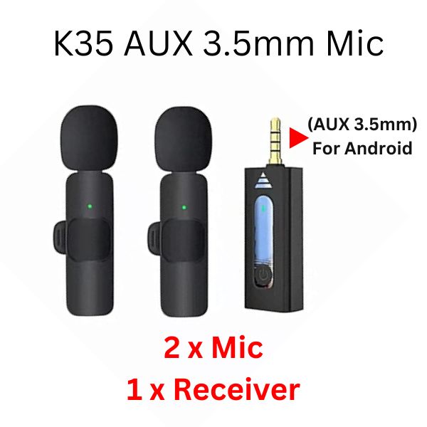 Wireless MIC AUX 3.5mm Mic K35 Wireless Double Microphone For Interview, Vlogging, Podcast # 72