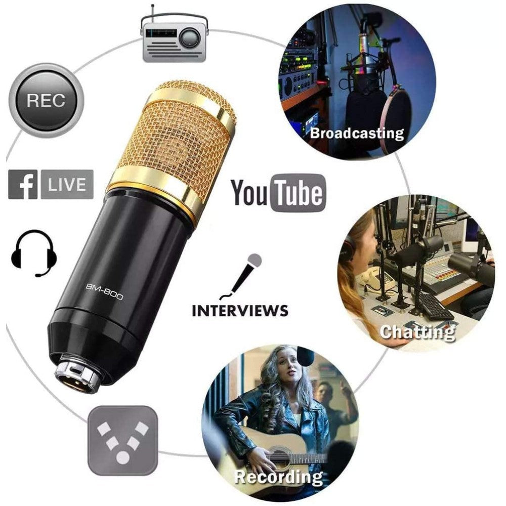 V8 Bm-800 Podcast Mic Set With Live Sound Card, Condenser Microphone With Rechargeable 12 Kinds Of Auxiliary Background For Karaoke Singing, Youtube Recording Mic # 66