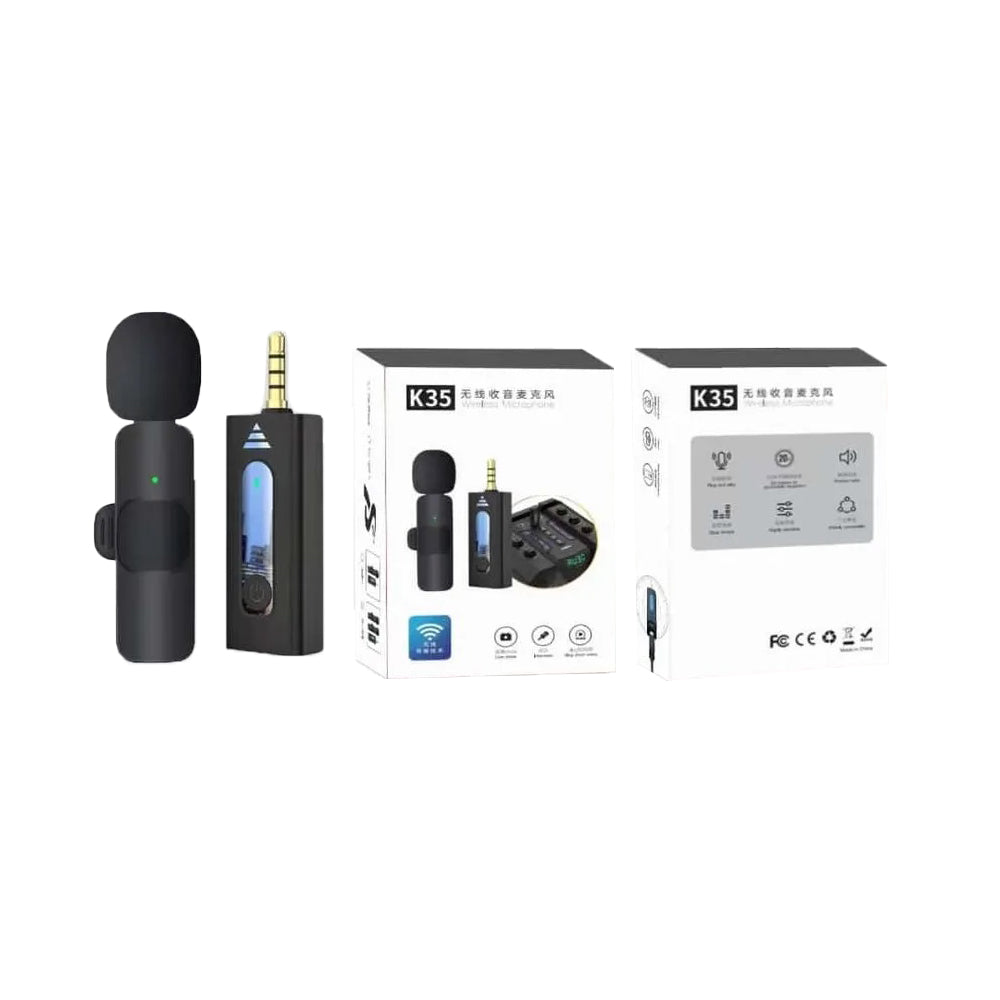 Wireless MIC AUX 3.5mm Mic K35 Wireless Double Microphone For Interview, Vlogging, Podcast # 72