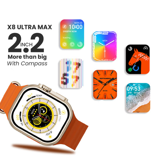 X8 Ultra Max Smart Watch With Compass 2.2 Inch Series 8 Always-on Display & Wireless Charging - Wearfit Pro App - Orange # 76